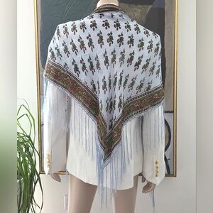 Vintage | Hand Printed Shawl Scarf with Fringe
